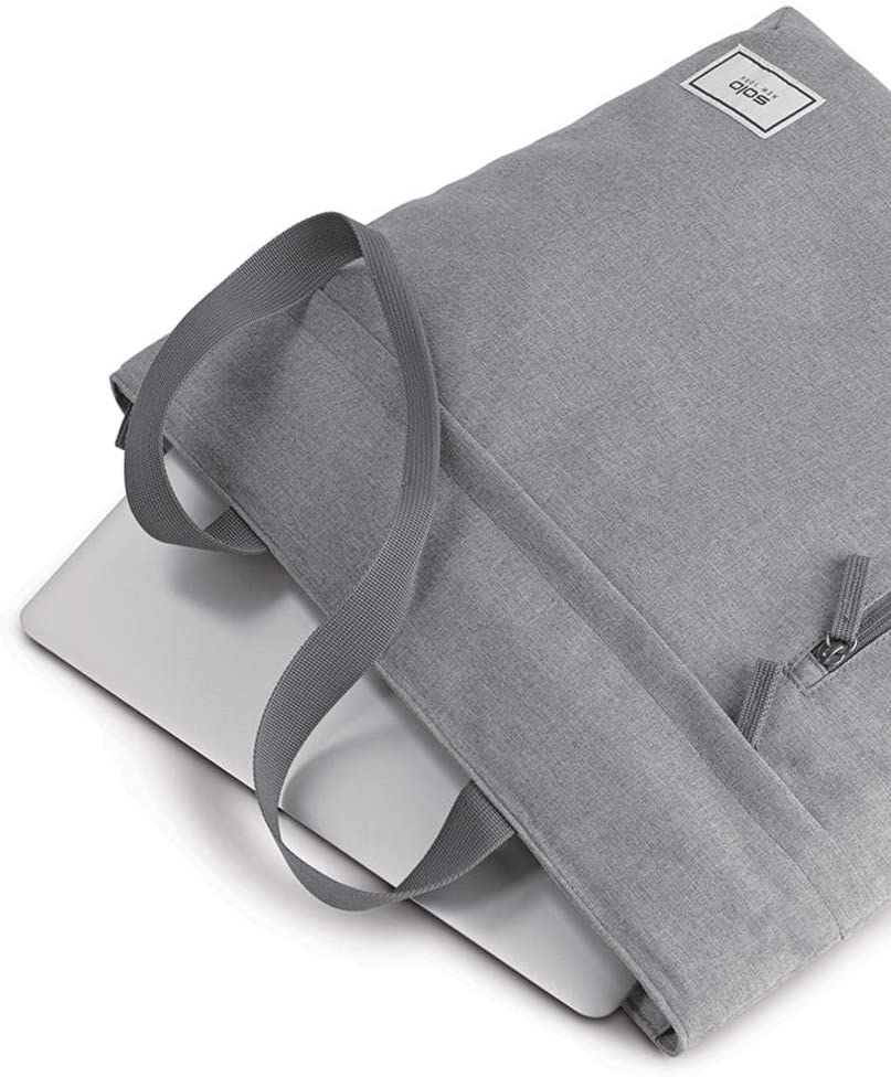 a gray tote bag with a laptop in it