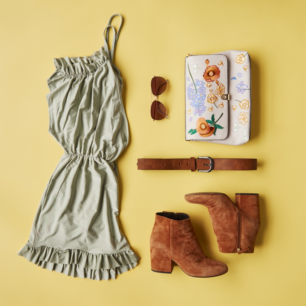 Flat Lay Shot Of Female Holiday Clothing And Accessories