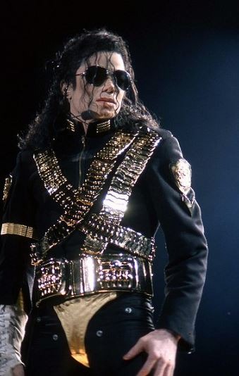Michael Jackson during the Dangerous World Tour in 1993 wearing a military jacket outfit