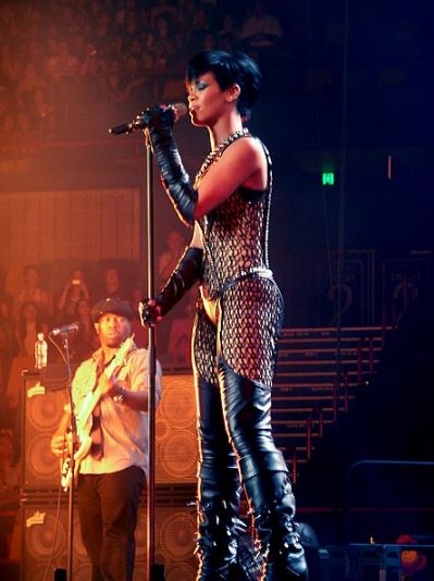 Rihanna with an asymmetrical bob performing during Good Girl Gone Bad Tour in Brisbane, 2008