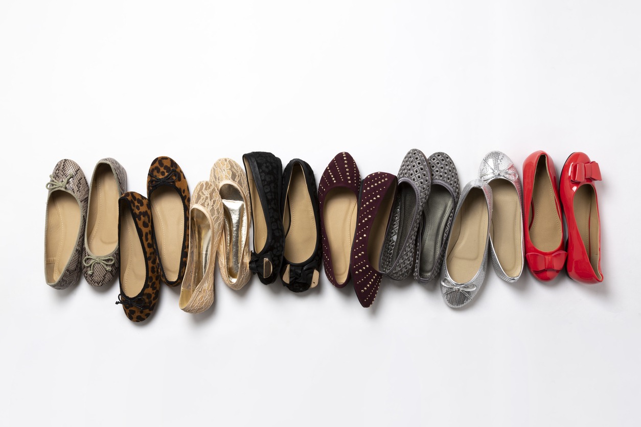 Group of women fashion flat shoes on the background
