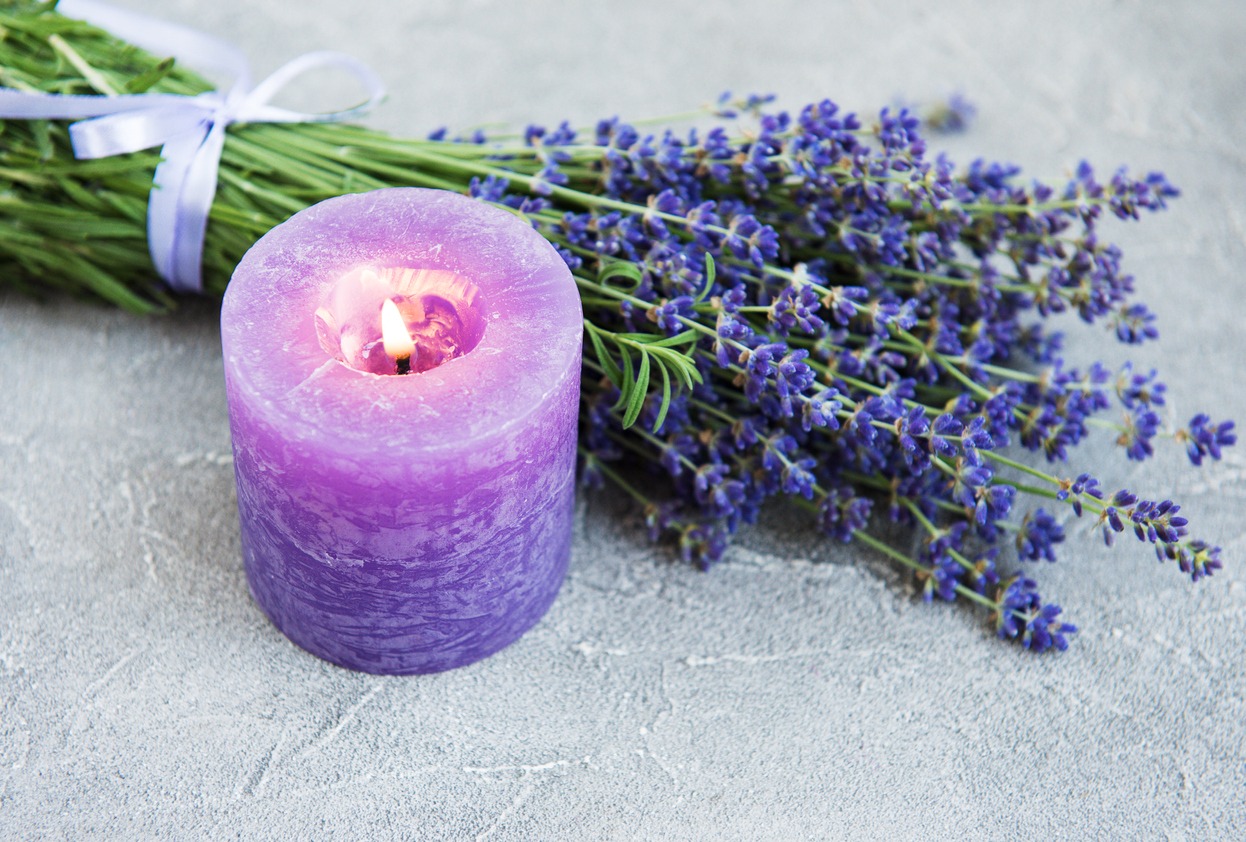 Fresh lavender flowers and candle