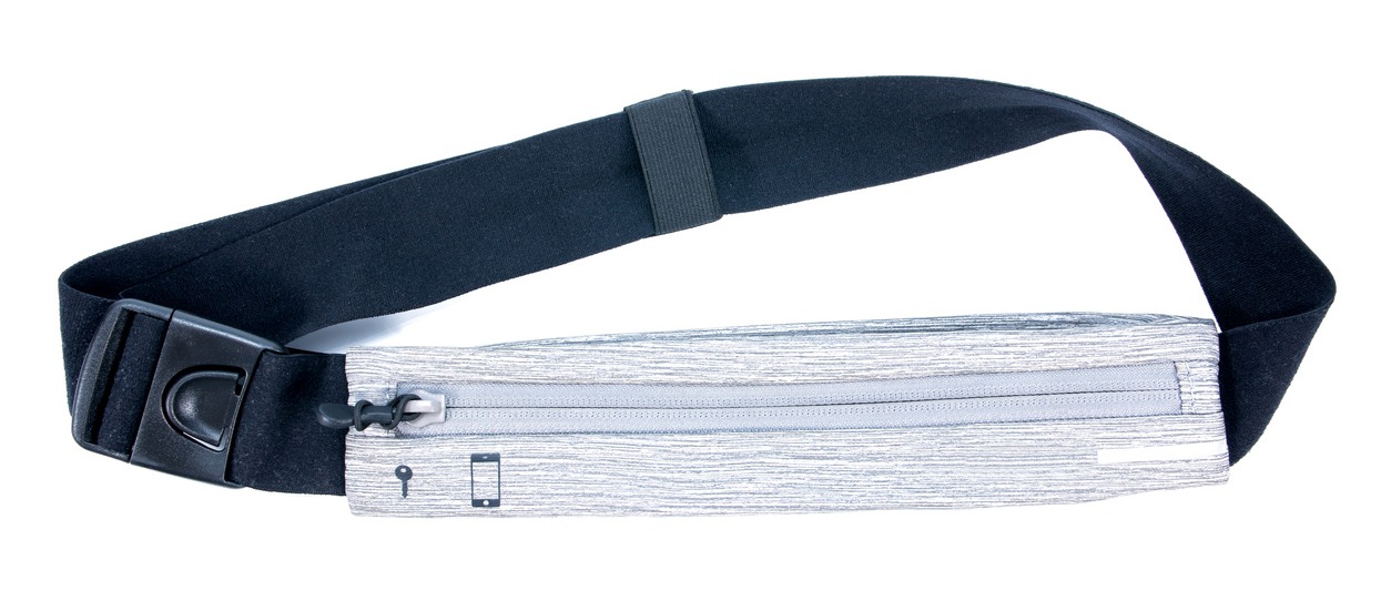 A black and white running belt.