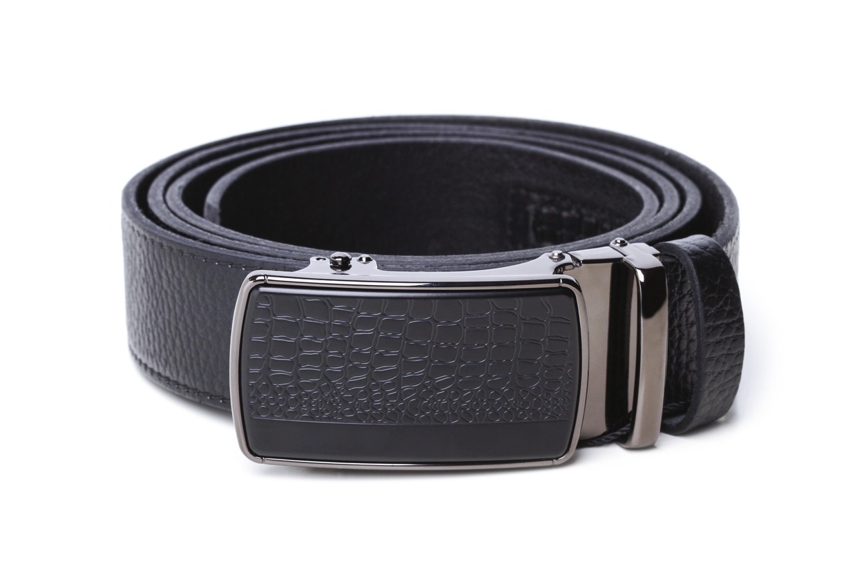 Black leather belt with automatic buckle