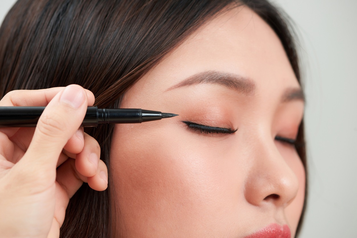 Close-up of beautiful woman make-up with black eyeliner
