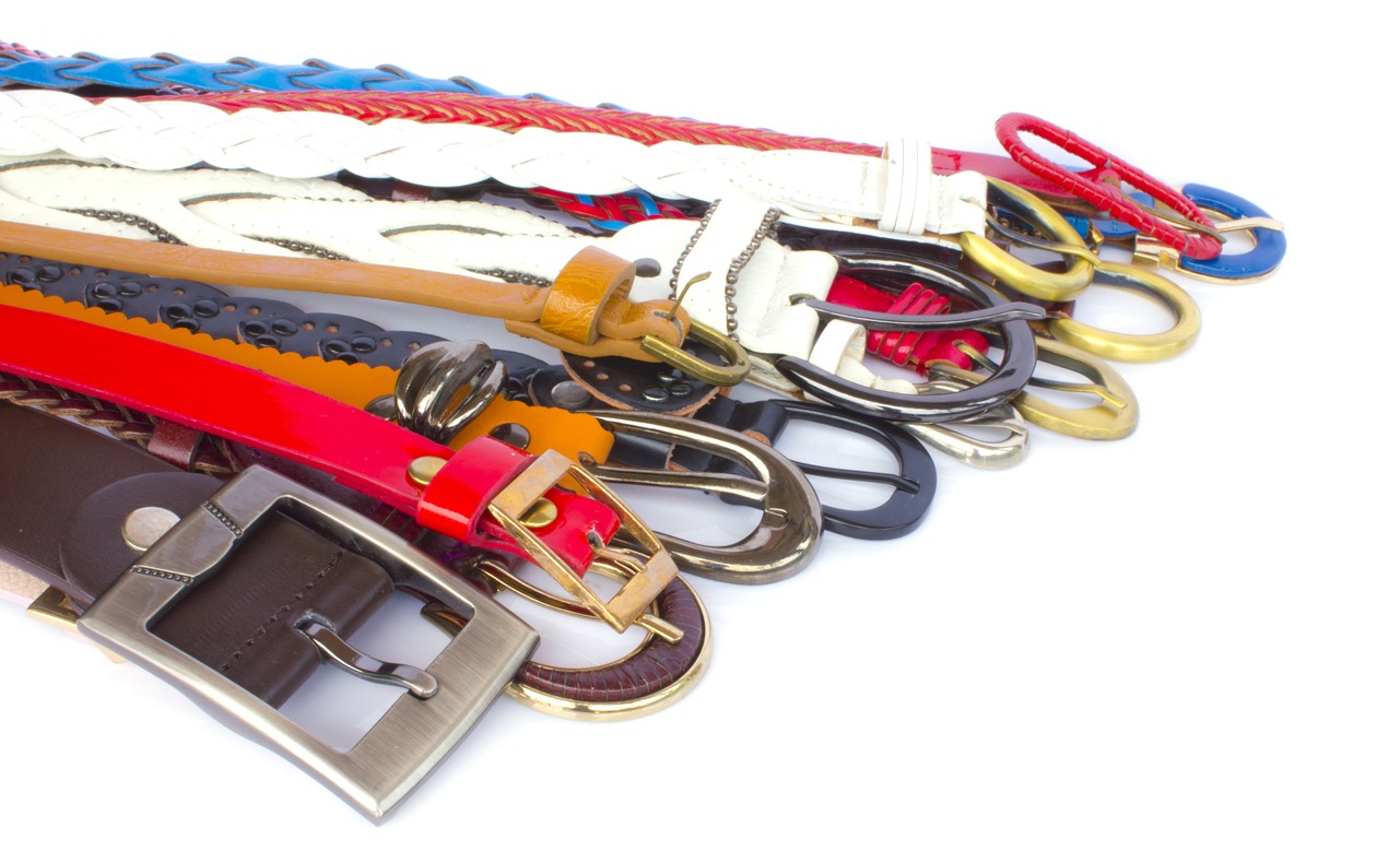 Different belts on a white background.