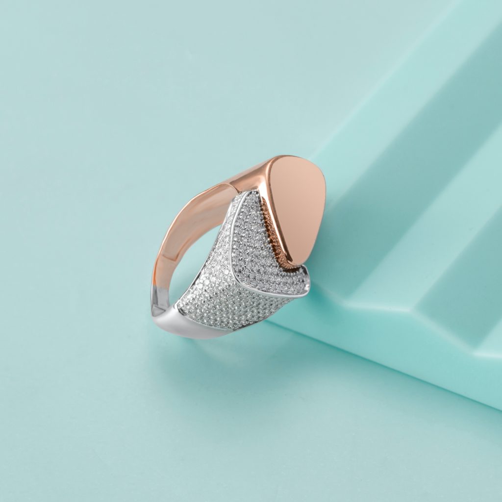 Rose Gold and Silver Ring with Diamonds