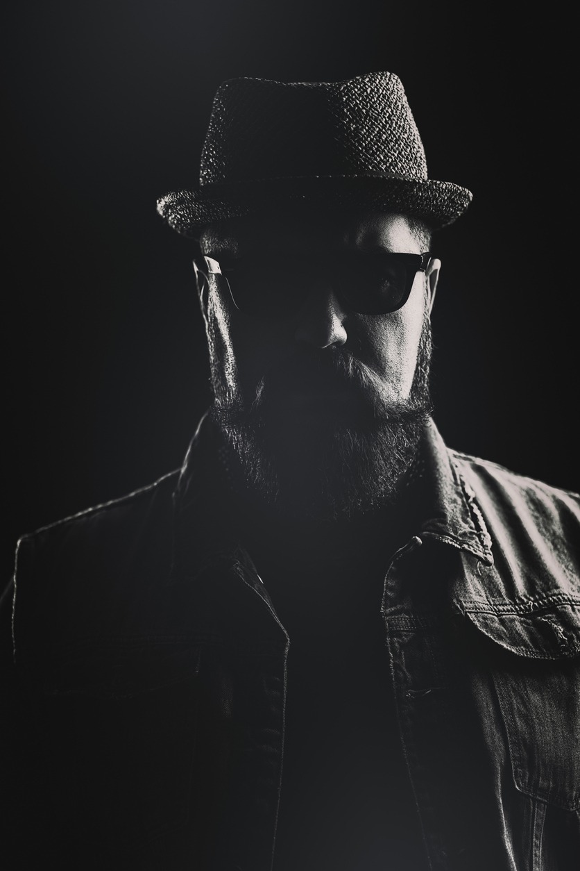 Vertical portrait of a hipster with a pork pie hat