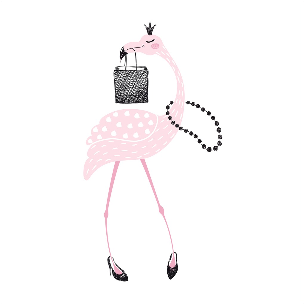flamingo with shopping bag