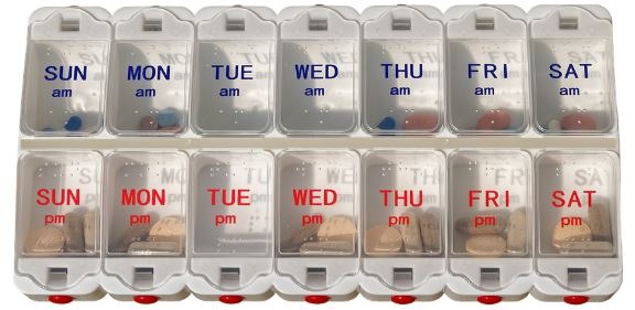 pillbox labeled with different days of the week
