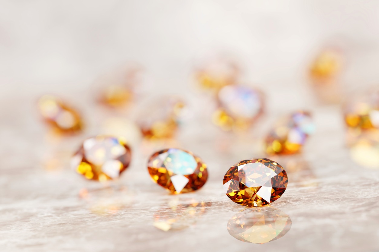 Round diamond topaz Gem placed on glossy background soft focus 3d rendering