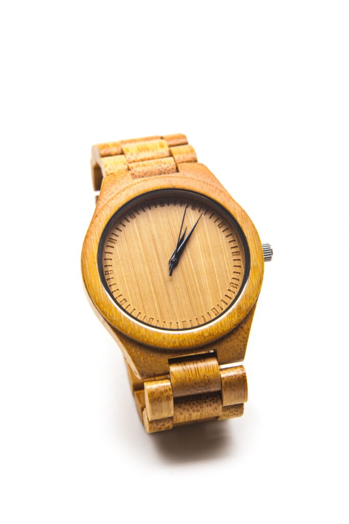 Wrist Wooden watch isolated on a white background