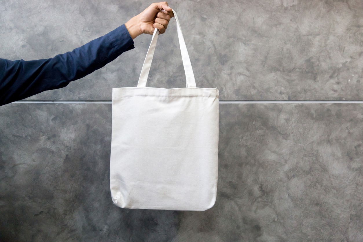 A canvas tote bag in white