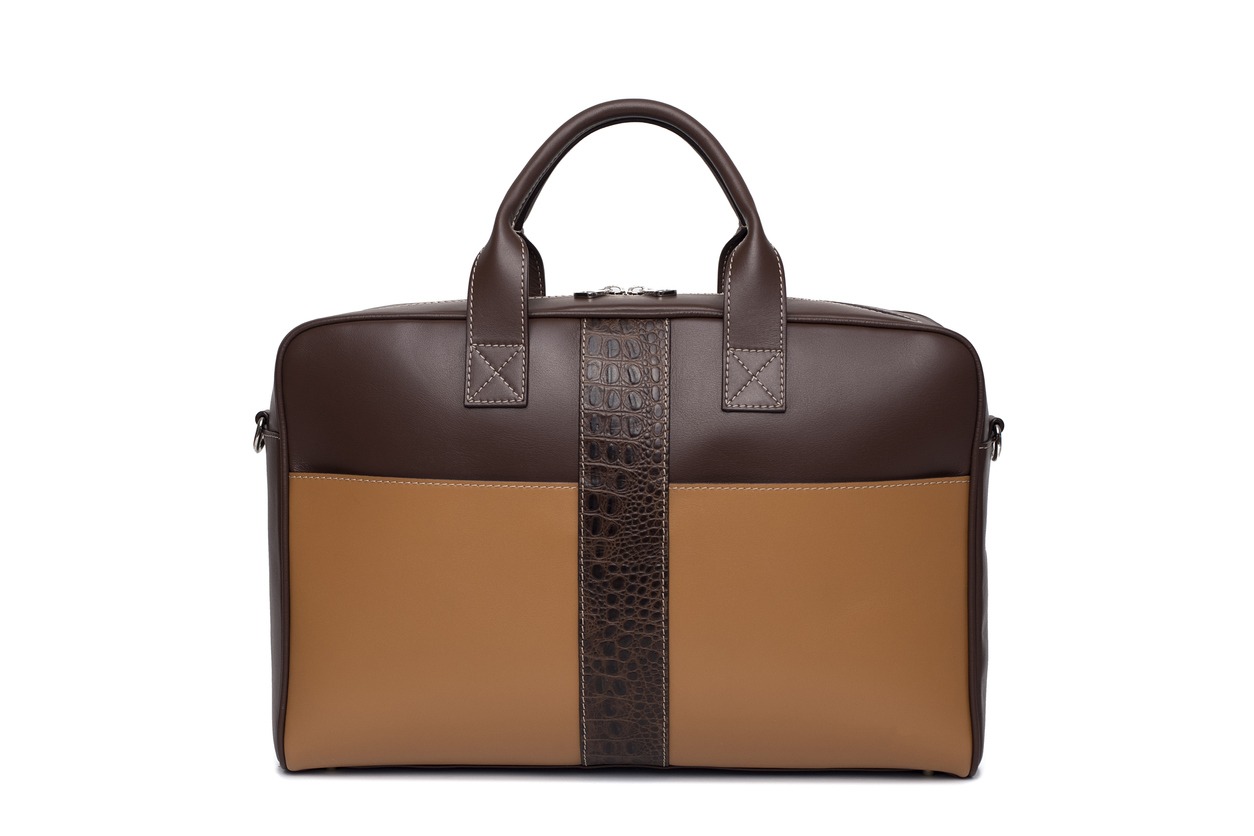 A stylish brown leather briefcase