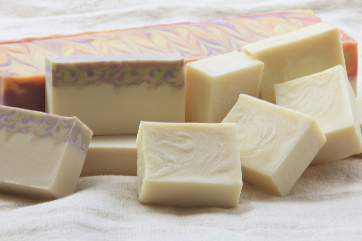 Closeup of castille and bastille soap bars on display