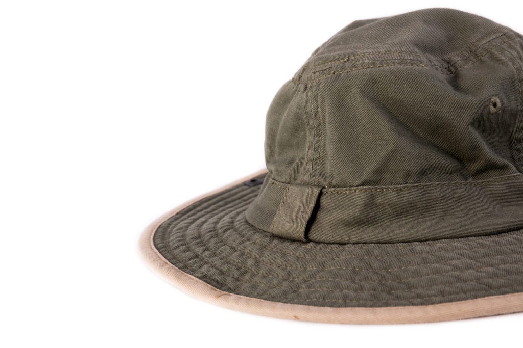 Closeup view of camo military style boonie hat
