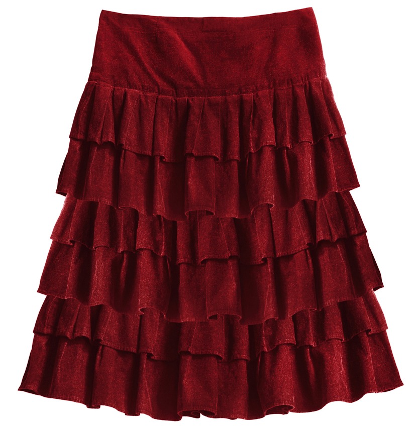a red long layered skirt