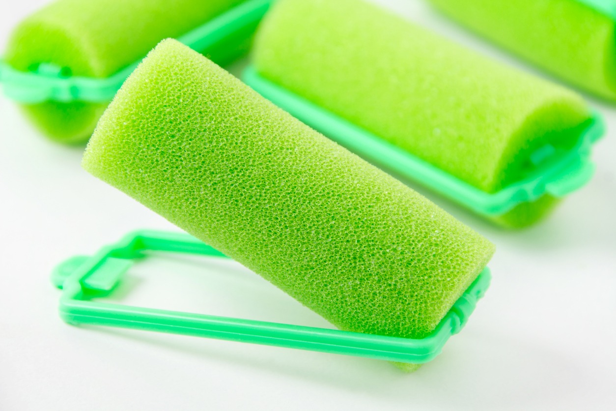 green foam hair rollers