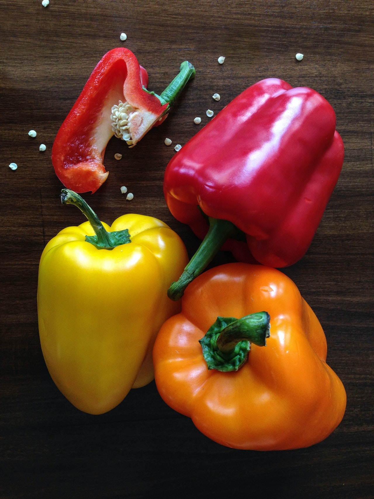 Yellow, orange, and red bell peppers