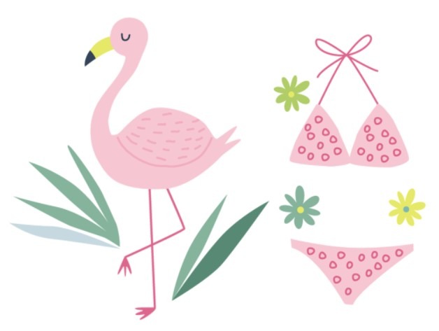 pink-bikini-flamingo-leaves-flowers