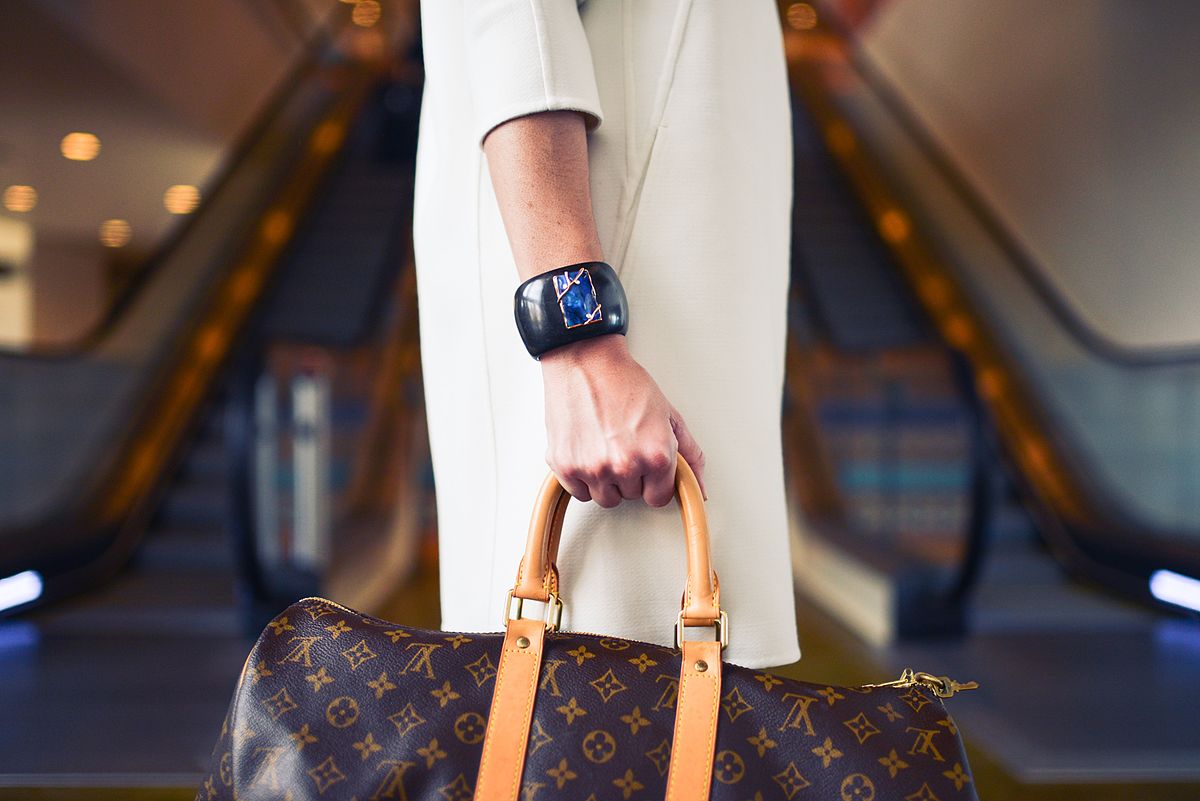 person holding a Louis Vuitton bag